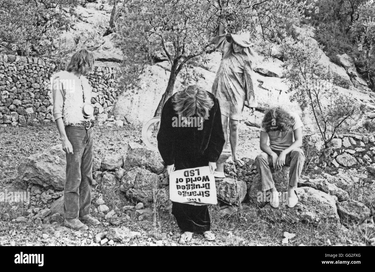 Banana Moon, groupe de rock psychédélique. Daevid Allen, Gilli Smyth, Marc Blanc, Patrick Fontaine Deià (Deya), îles Baléares, 1968 Banque D'Images
