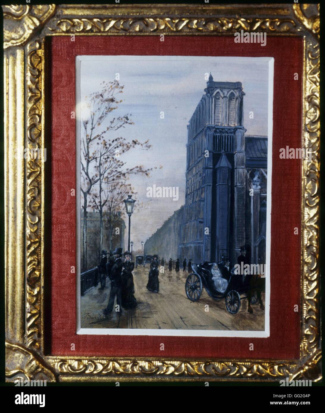 Viktor Barvitius femme élégante de l'école tchèque à Notre-Dame de Paris 19e siècle Huile sur toile (27,5 x 22,5 cm) Collection Privée Banque D'Images