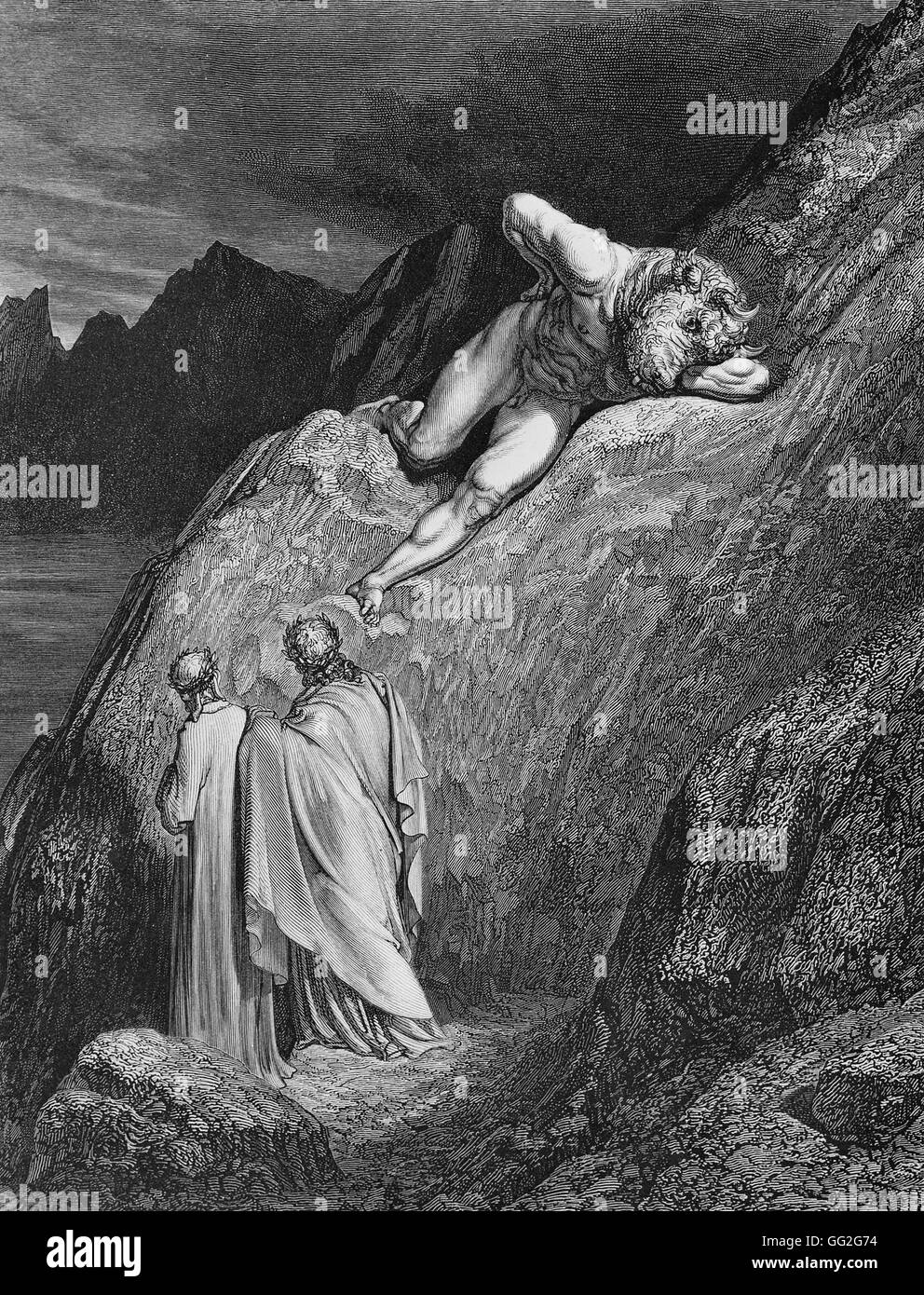 Gustave Doré école française Le Minotaure situées près de l'illustration de l'Enfer de Dante, première partie de la Divine Comédie de Dante Alighieri, gravure sur bois (24 x 19 cm) collection privée Banque D'Images