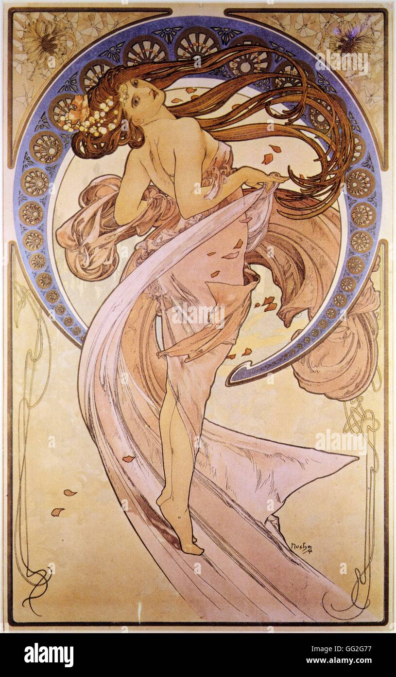 L'école tchèque Alfons Mucha Arts Danse Quatre : Lithographie 1898 Banque D'Images