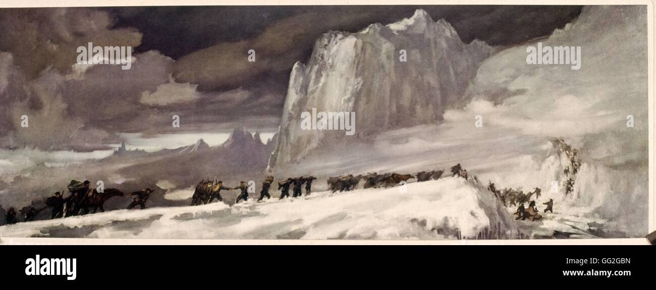 Le passage des troupes de l'Armée rouge dans la neige des montagnes au cours de la Longue Marche 1935-1936 Banque D'Images