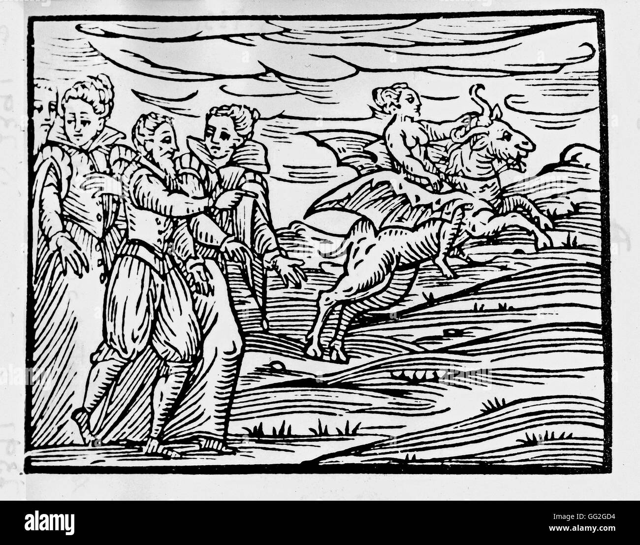 Francesco Maria Guazzo, connu comme Guaccius école italienne le vol de la sorcière au Sabbat 1608 Gravure sur bois de 'Compendium Maleficarum' Banque D'Images