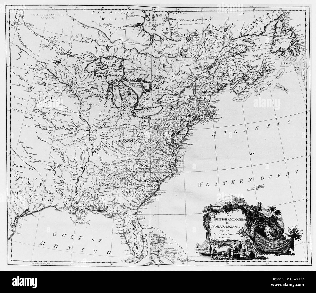 La carte des colonies britanniques en Amérique du Nord. Gravure par William Faden. 1777 Paris, Bibliothèque Nationale de France Banque D'Images