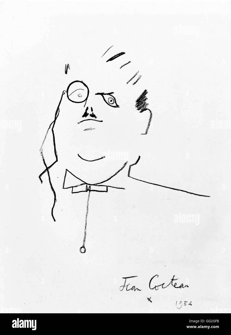 Jean Cocteau école française Portrait Serge Diaghilev, impresario et critique d'art russe. Il est le fondateur de la Fédération de ballets. Croquis de 1954 Banque D'Images
