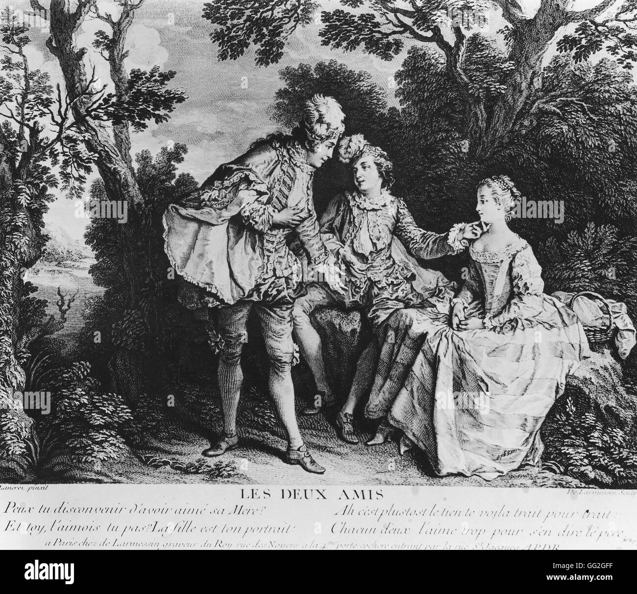Nicolas IV de Larmessin école française Deux amis Deux amis gravure 18ème siècle après la peinture de Nicolas Lancret Versailles, musée du château Banque D'Images