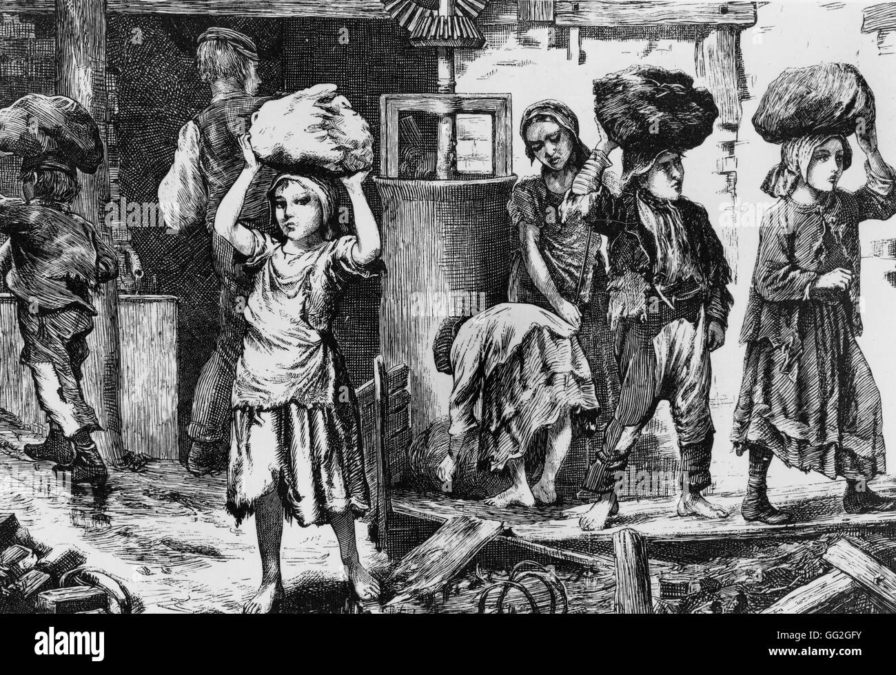 L'école anglaise anonyme briqueteries de l'Angleterre : des enfants portant la gravure d'argile à partir du graphique de Mai 27, 1871 Collection privée Banque D'Images