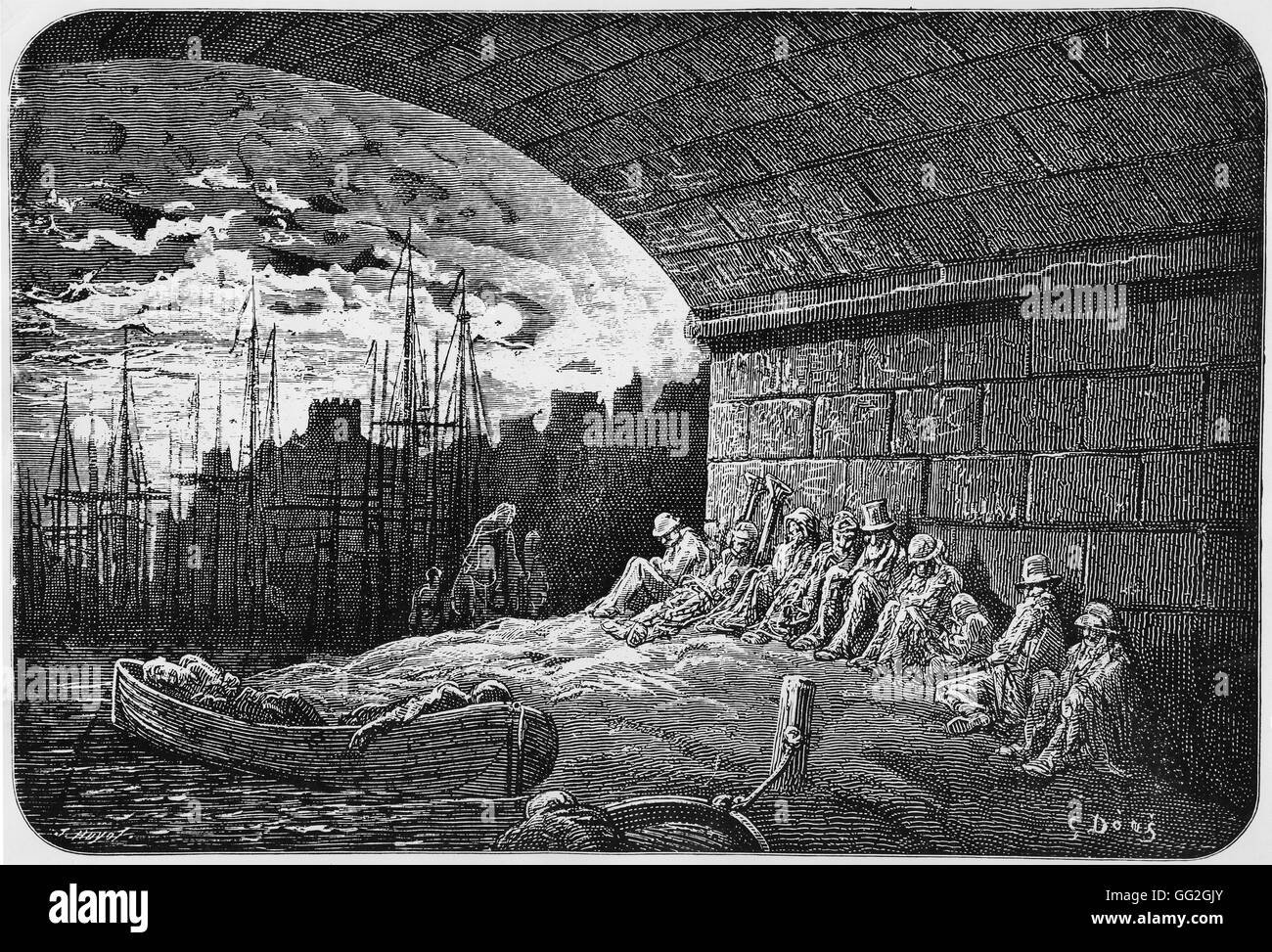 Gustave Doré French School London's poor abritée sous un pont Gravure 1872 Banque D'Images