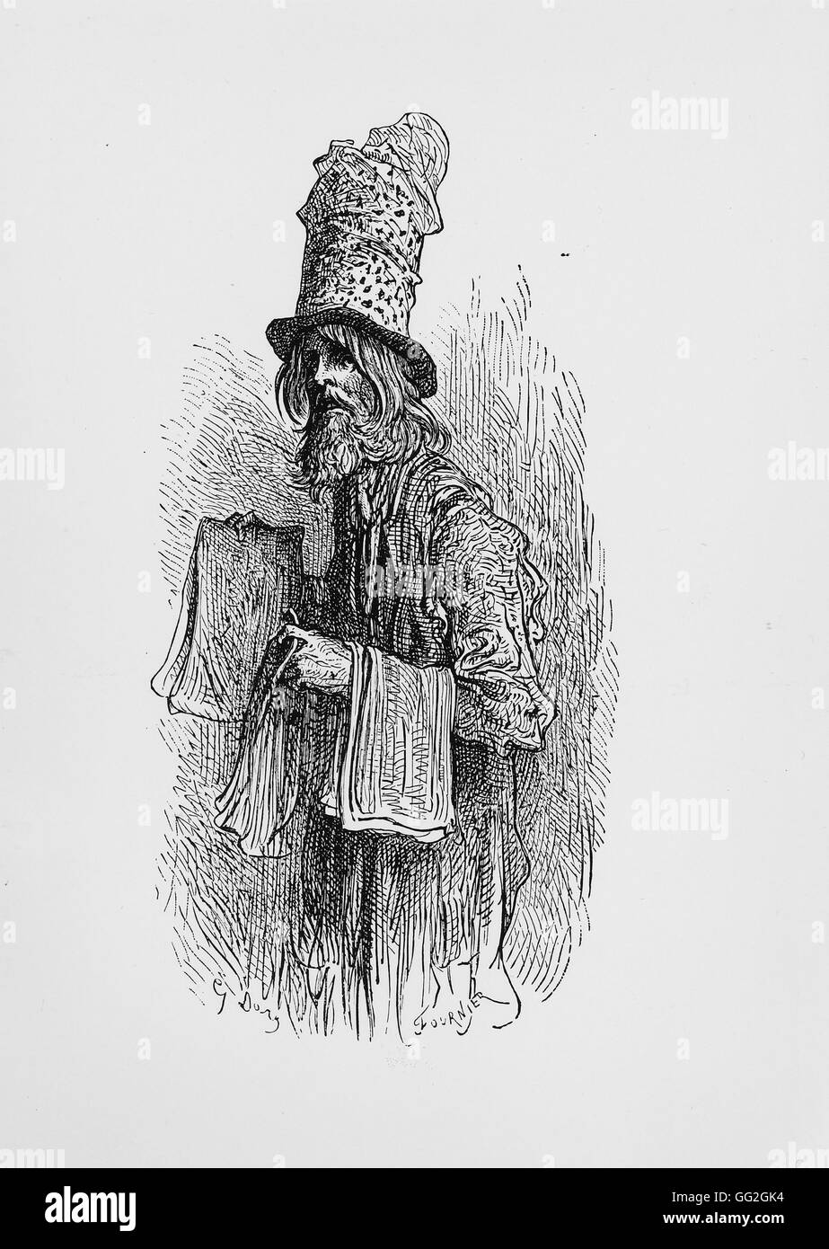 Gustave Doré école française Le marchand de papier fly 1872 en gravure. 'London, un pèlerinage' par Blanchard Jerrold et Gustave Doré, Londres Museum of London Banque D'Images