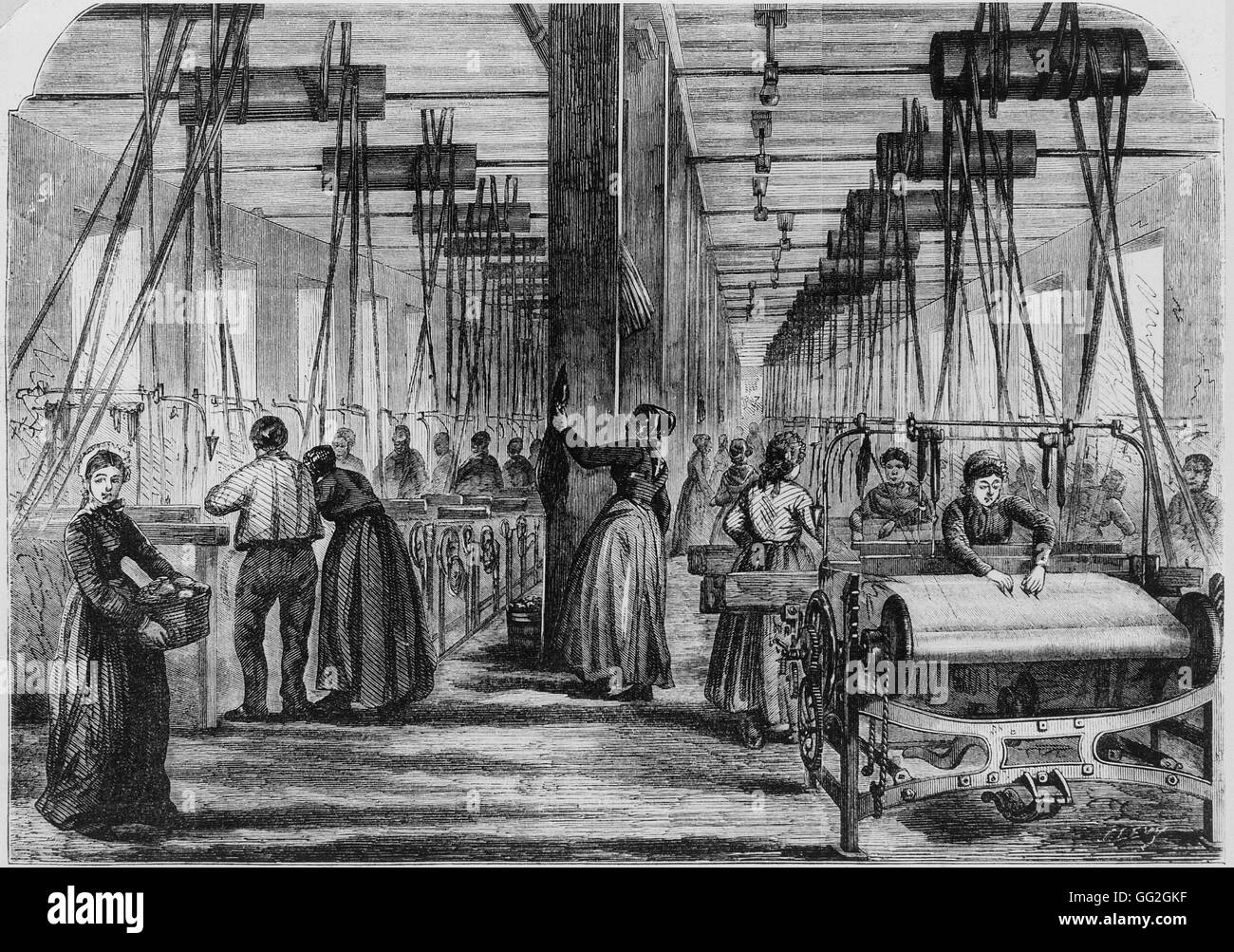 Les femmes travaillant dans une usine de textile dans la région des Vosges (France) Gravure du 19ème siècle Collection privée Banque D'Images
