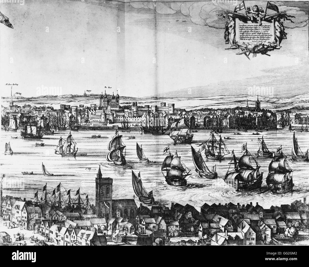 Claes Jansz Visscher Dutch school Vue sur la Tamise, la Tour de Londres et de l'autre rive. Détail de Londinum Florentiss[i]ma Britanniae Urbs, 1616. Gravure sur papier. Paris, Bibliothèque Nationale de France Banque D'Images