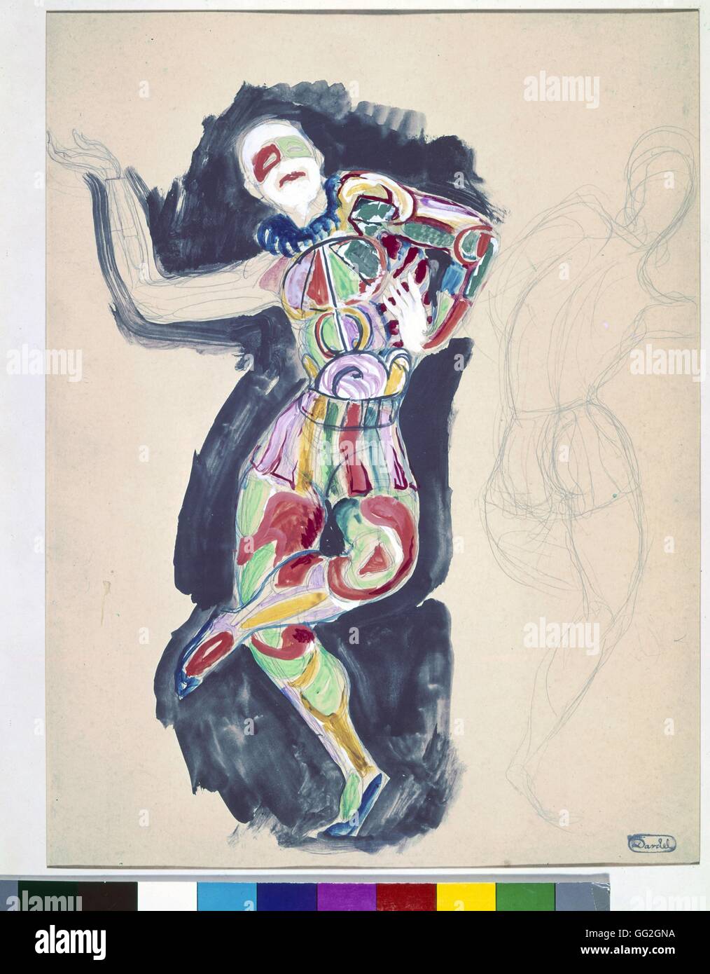 Nils Von Dardel école suédoise Jean Börlin, maître de ballet, comme les arlequins 1919 Lithographie Collection Privée Banque D'Images