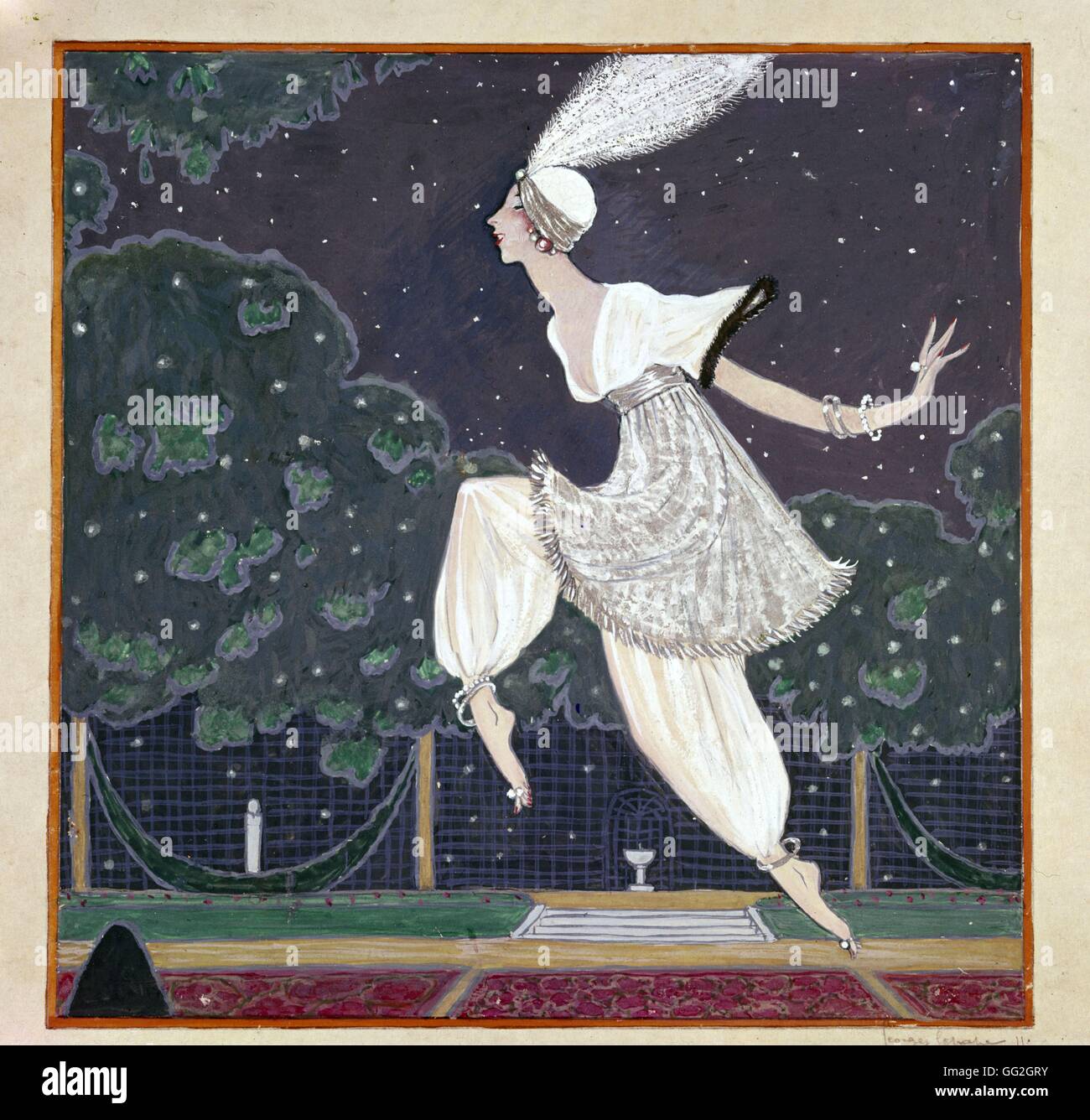 Georges Lepape école française Denise Poiret, épouse du couturier français Paul Poiret, 'Les Mille et deuxième nuit' party 1911 Gouache sur papier Banque D'Images Georges Lepape école française Denise Poiret, épouse du couturier français Paul Poiret, 'Les Mille et deuxième nuit' party 1911 Gouache sur papier Banque D'Images