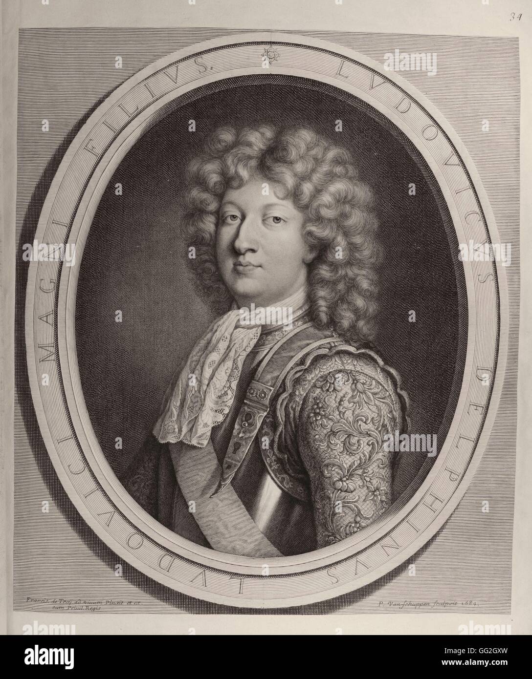 Jean-François de Troy (après) École Française, Louis de France (1661-1711), connue sous le nom de Grand dauphin ou Monseigneur, fils de Louis XIV et de Marie-Thérèse d'Autriche 1684 Gravure Banque D'Images