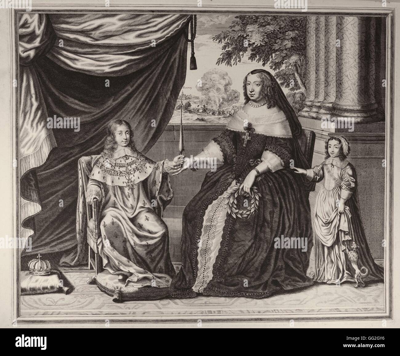 Marie-thérèse d'Espagne, (1638-1683), épouse de Louis XIV, la reine de France, et ses enfants. Banque D'Images