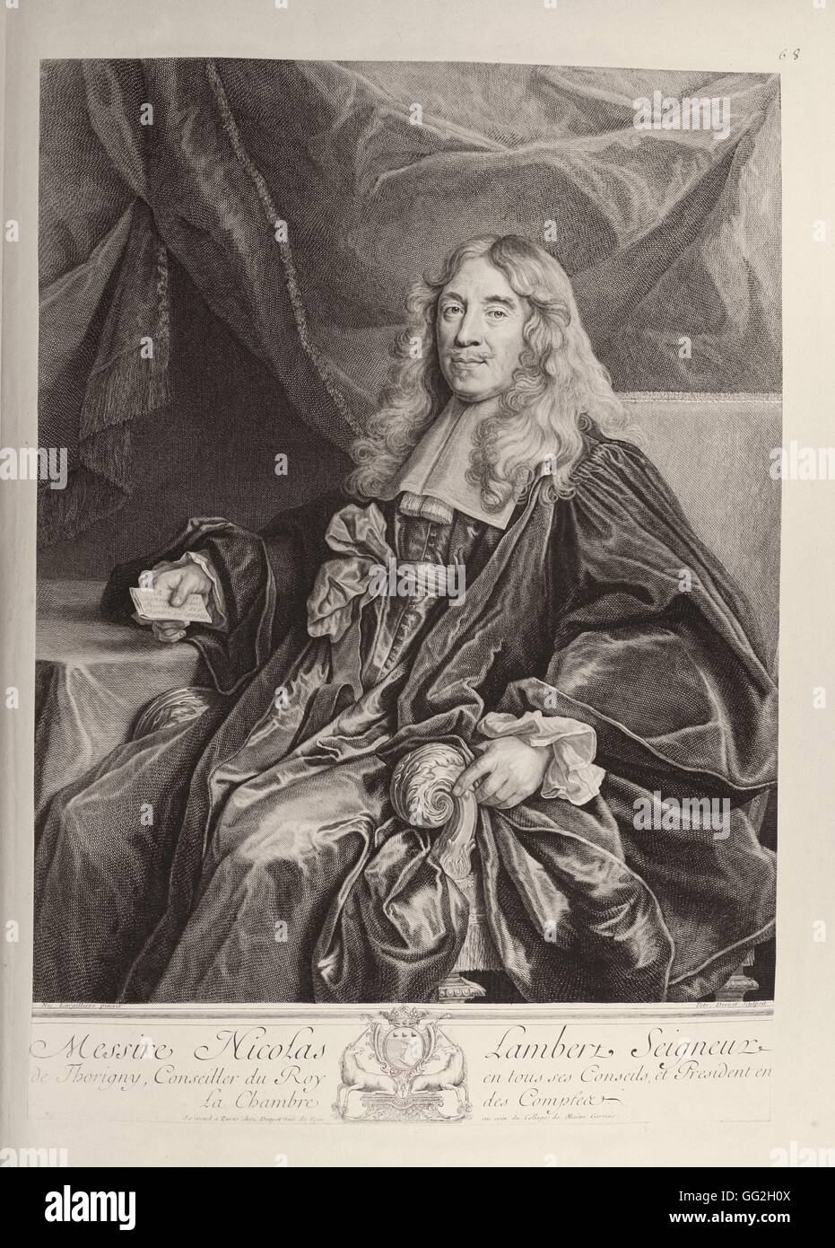 Pierre Drevet école française Nicolas Lambert de Thorigny, (mort en 1680), conseiller du Roi et président de la Cour des finances publiques Gravure Banque D'Images
