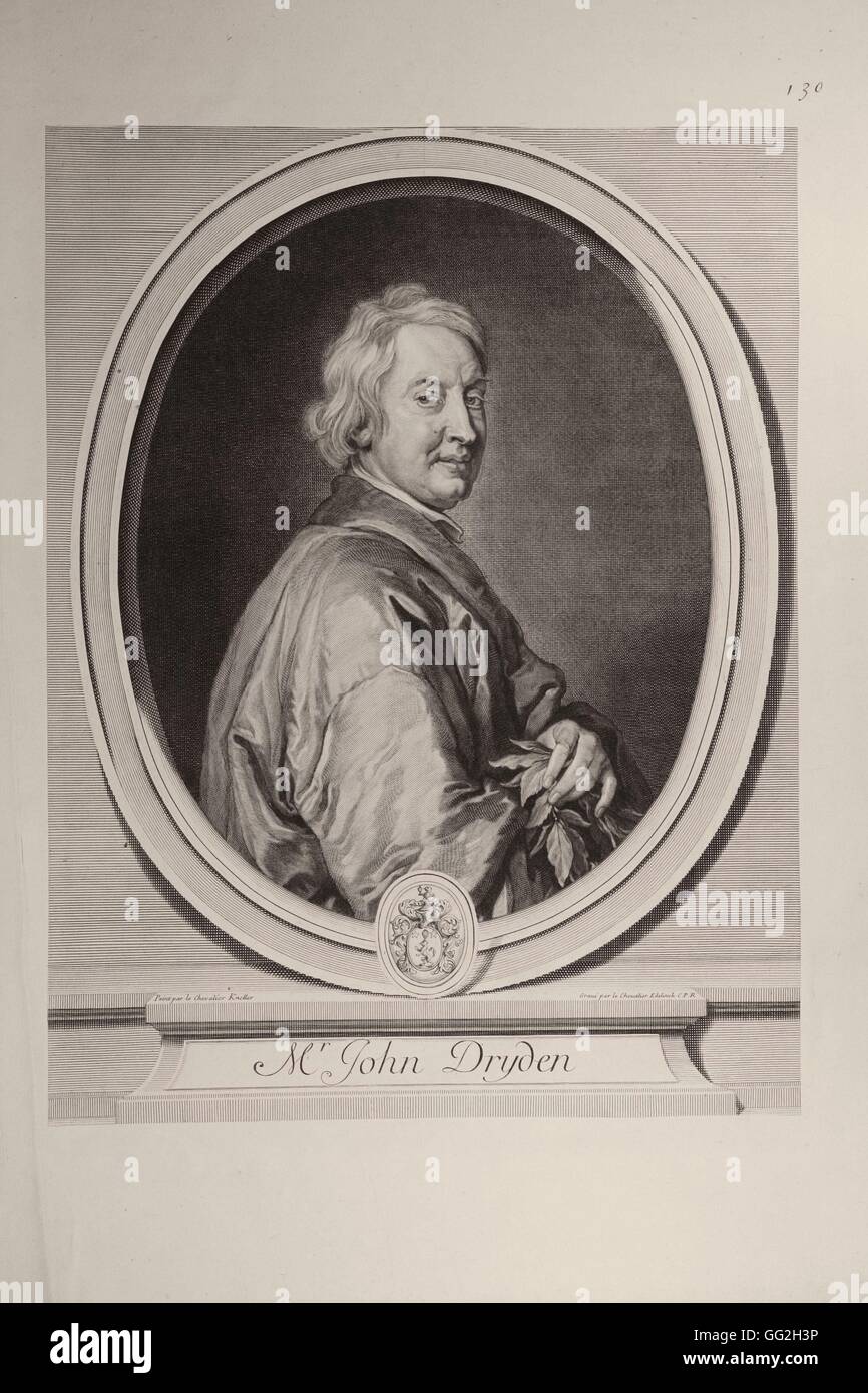 Gérard Edelinck, après Godfrey Kneller école française John Dryden, (1631- 1700), poète et dramaturge anglais autour de 1700 Gravure Banque D'Images