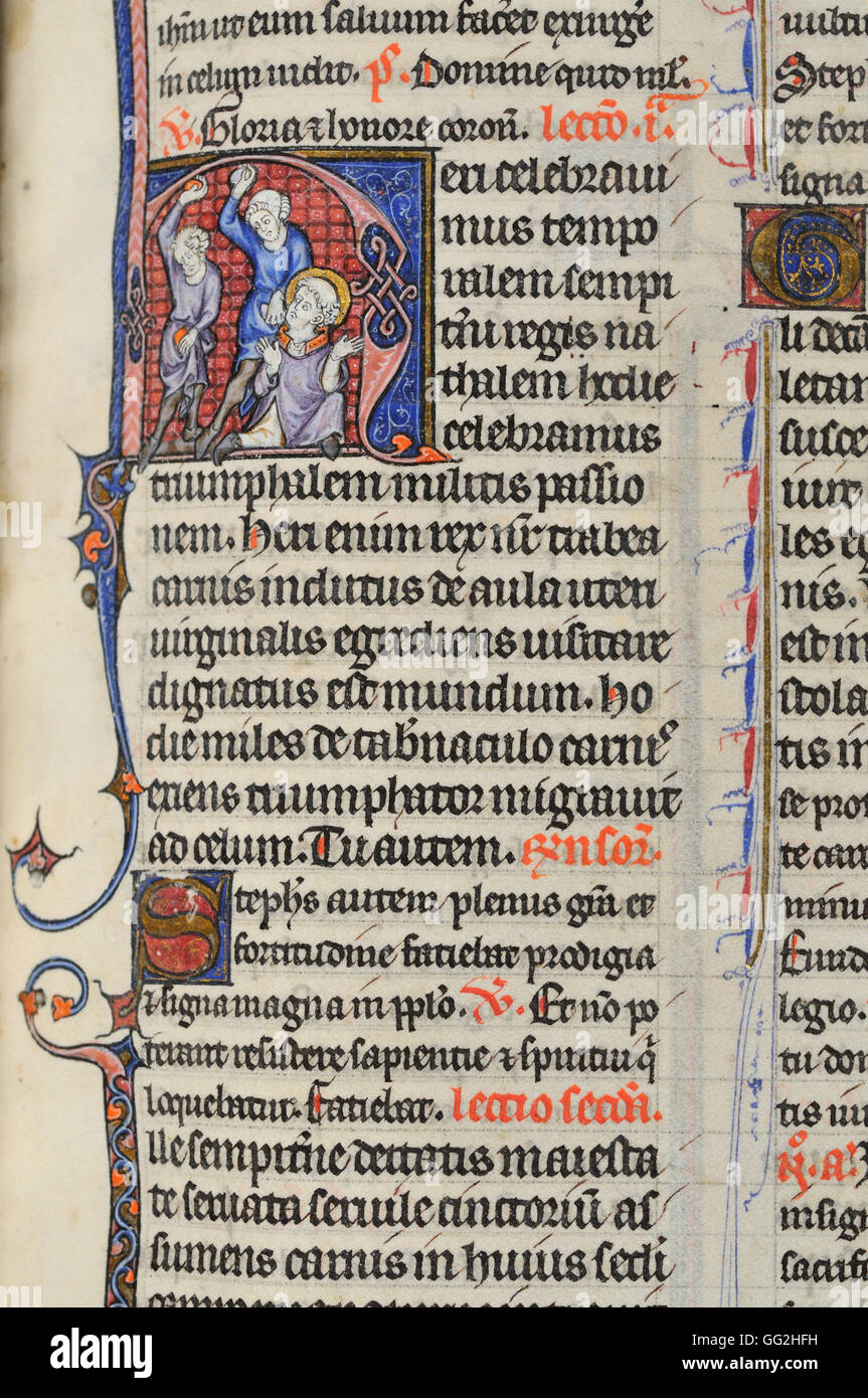 Saint Stephen Bréviaire pour Paris, folio 291 parchemin manuscrit du début du xive siècle Banque D'Images