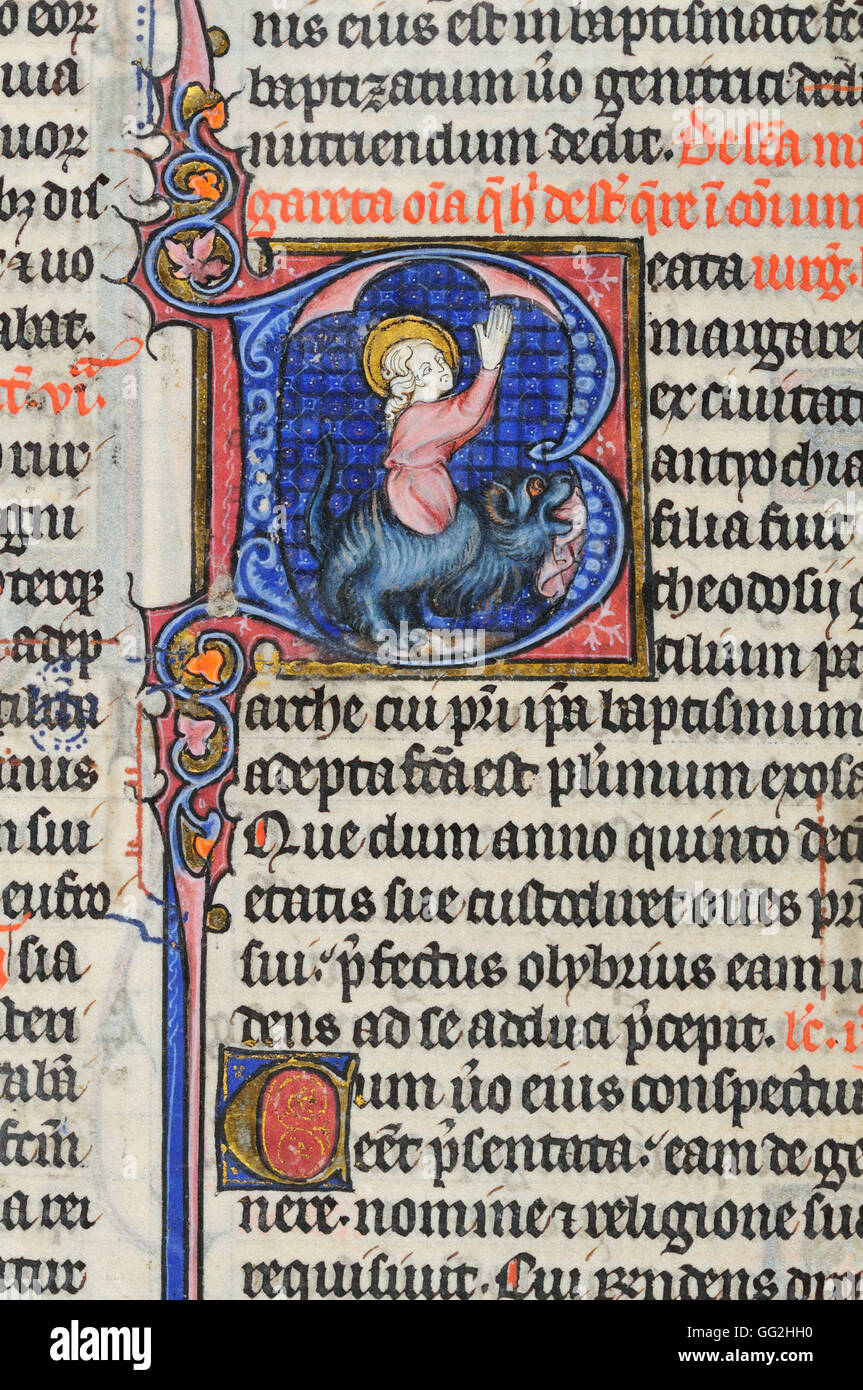 Sainte Marguerite d'Antioche Bréviaire pour Paris, folio 354 parchemin manuscrit du début du xive siècle Banque D'Images