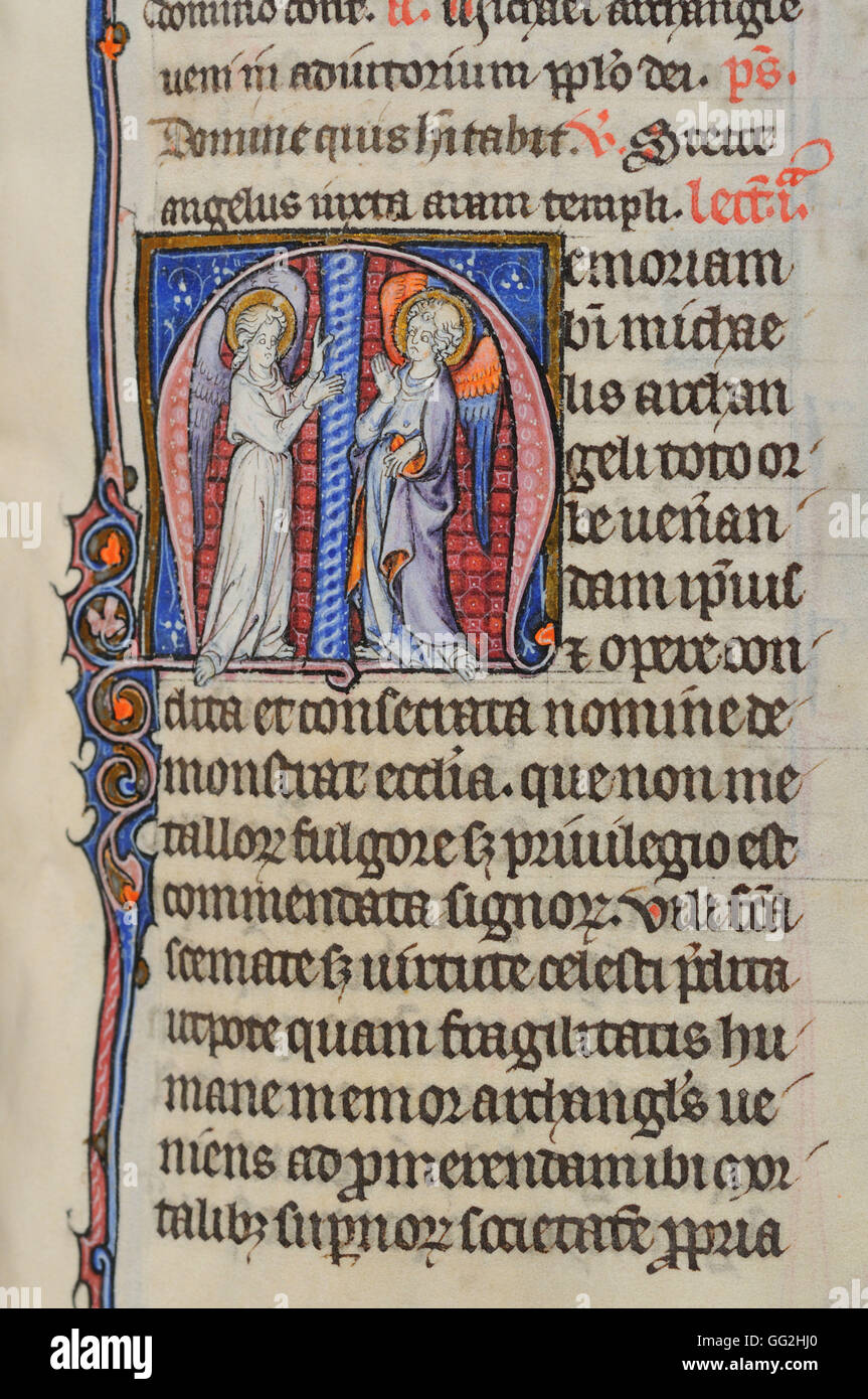 Saint Michel et Saint Gabriel Bréviaire pour Paris, folio 407 parchemin manuscrit du début du xive siècle Banque D'Images