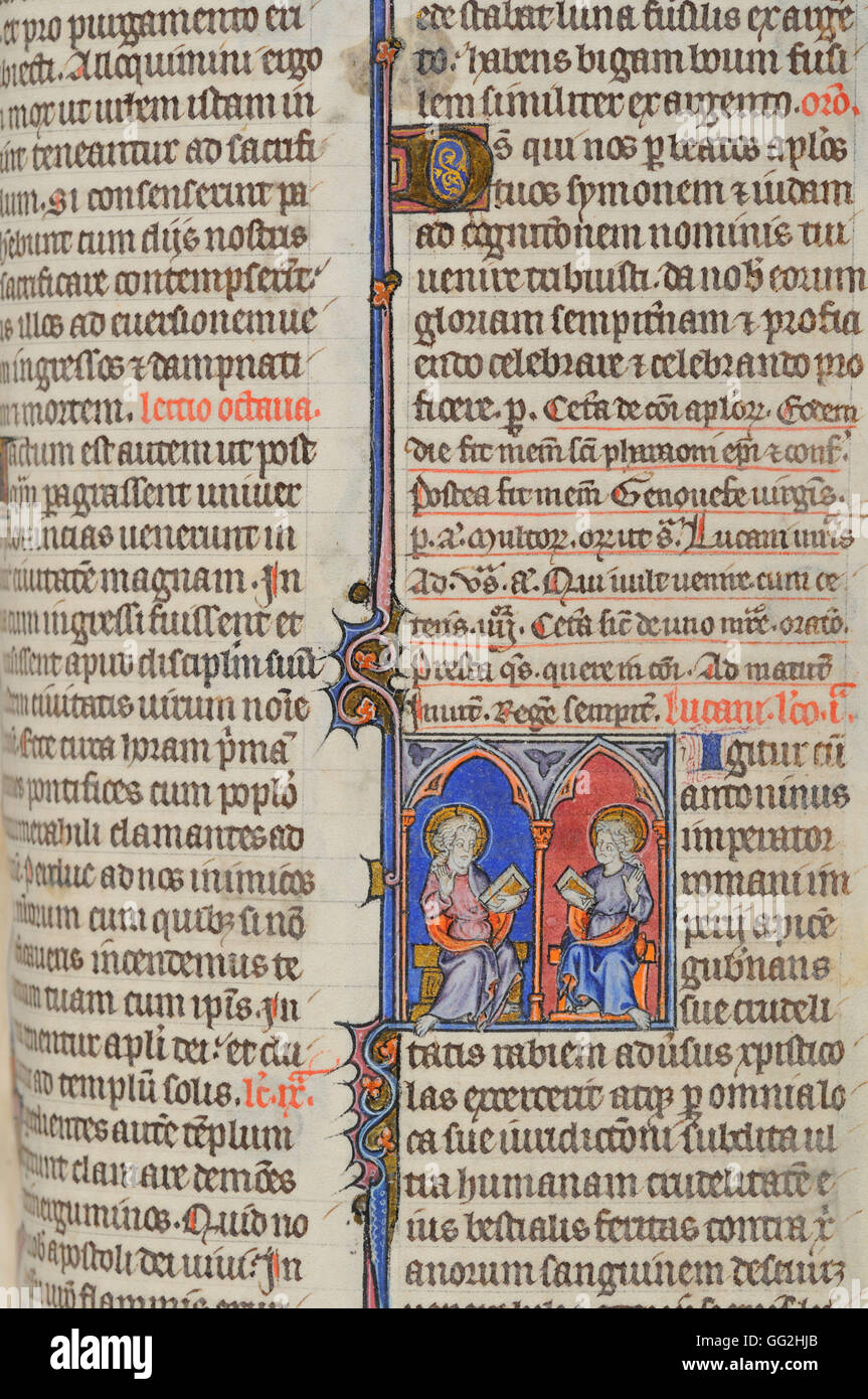 Saints Hilary et Lucain Bréviaire pour Paris, folio 422 parchemin manuscrit du début du xive siècle Banque D'Images