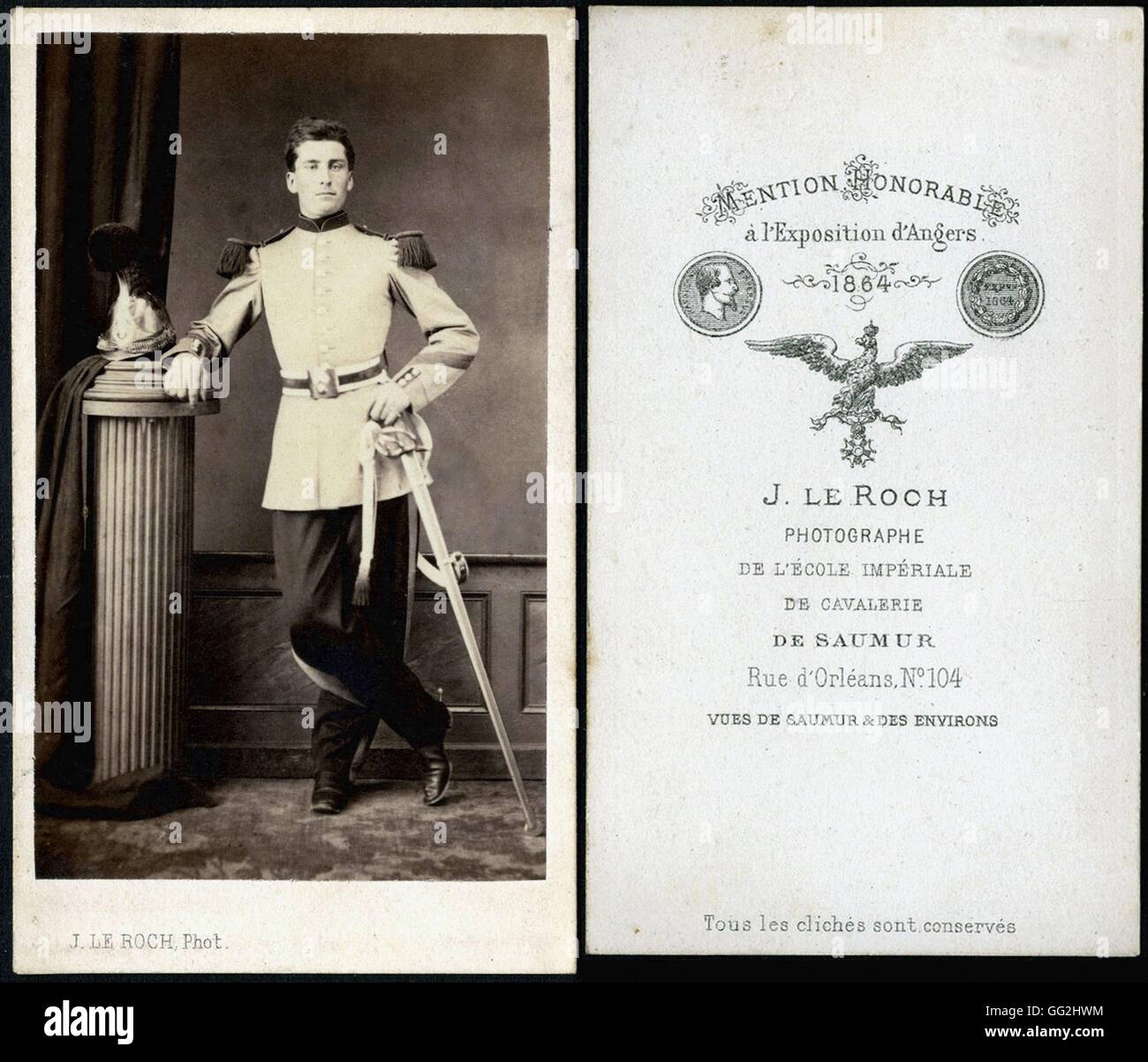 Portrait d'un officier de l'Académie de Cavalerie à Saumur Photo de J. Le Roch Taille : carte de visite Banque D'Images