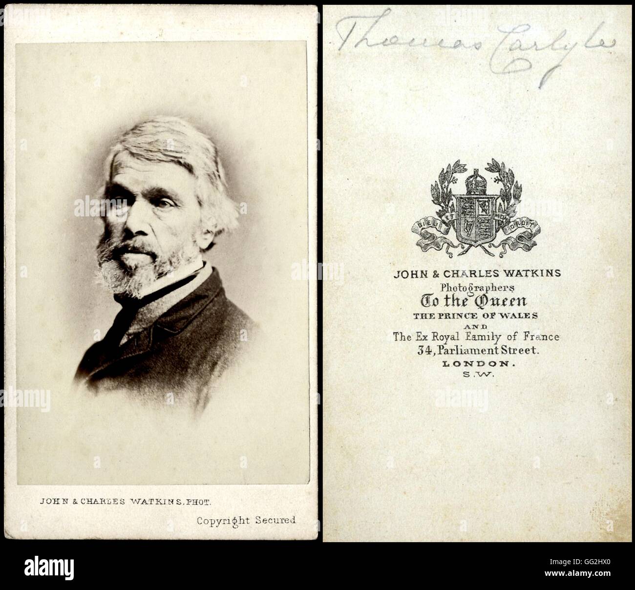 Thomas Carlyle (1795-1881), écrivain écossais Photo de John et Charles Watkins Taille : carte de visite Banque D'Images