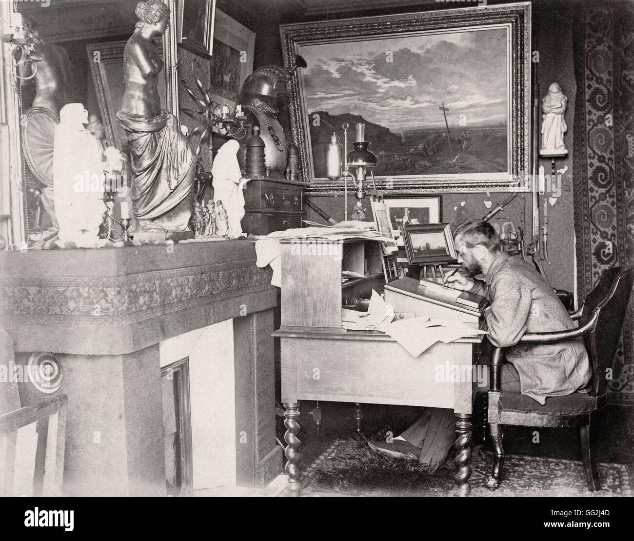 Peintre allemand Karl Kaufmann dans son studio de Paris c.1885. L'albumine. Banque D'Images