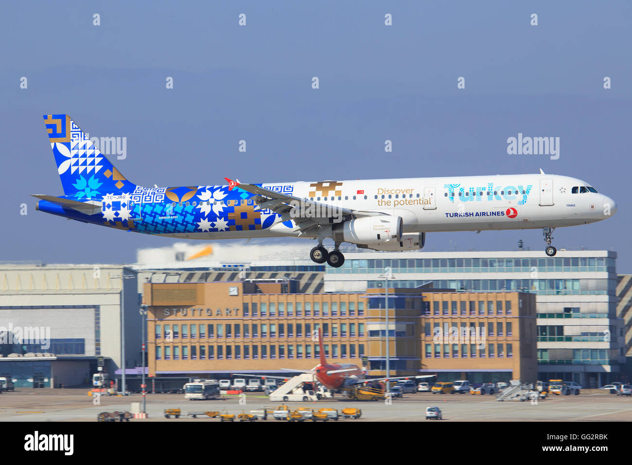 Stuttgart/Allemagne 20 Mars 2016 : un Turc321 avec "découvrir le potentiel de la Turquie à l'aéroport de Stuttgart. Banque D'Images