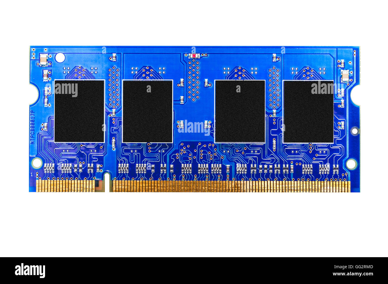 Module de mémoire DDR RAM bleu isolé sur fond blanc Banque D'Images