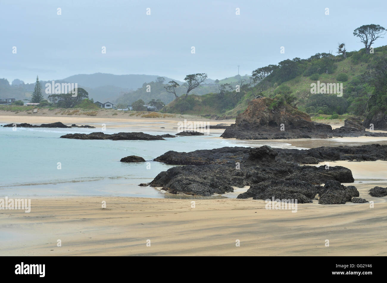 Océan plage rocheuse de la côte néo-zélandais Banque D'Images