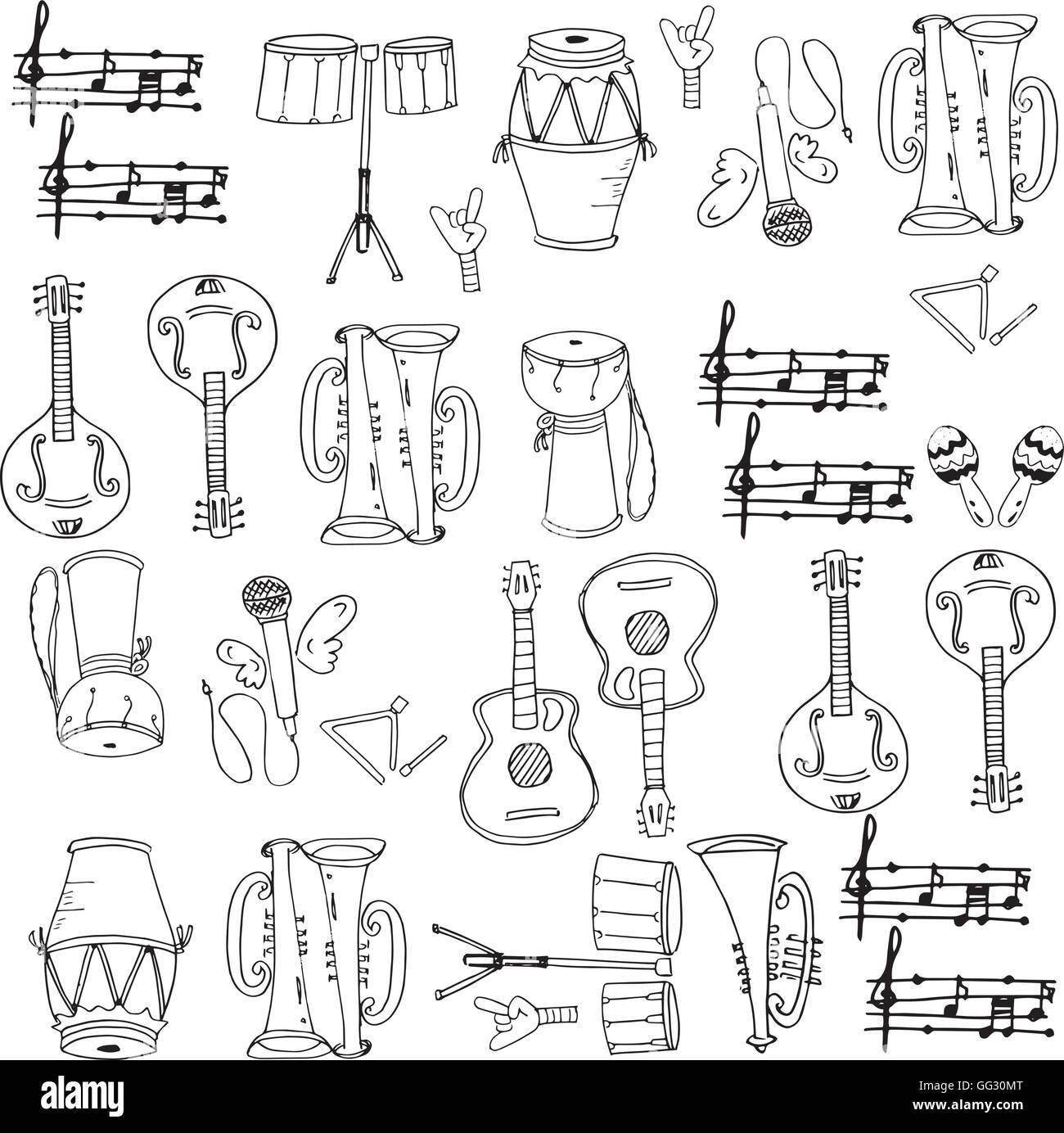 Doodles pack d'instruments de musique Illustration de Vecteur