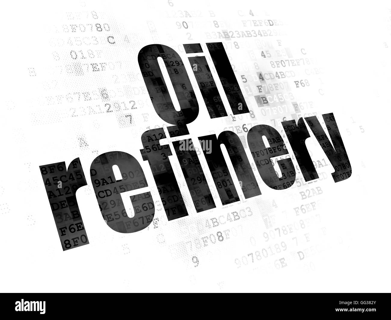 Concept : l'industrie des raffineries de pétrole sur fond numérique Banque D'Images