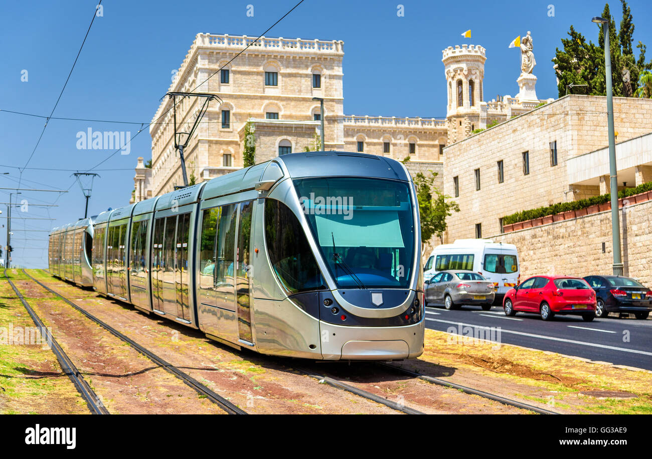 Système léger sur rail à Jérusalem - Israël Banque D'Images