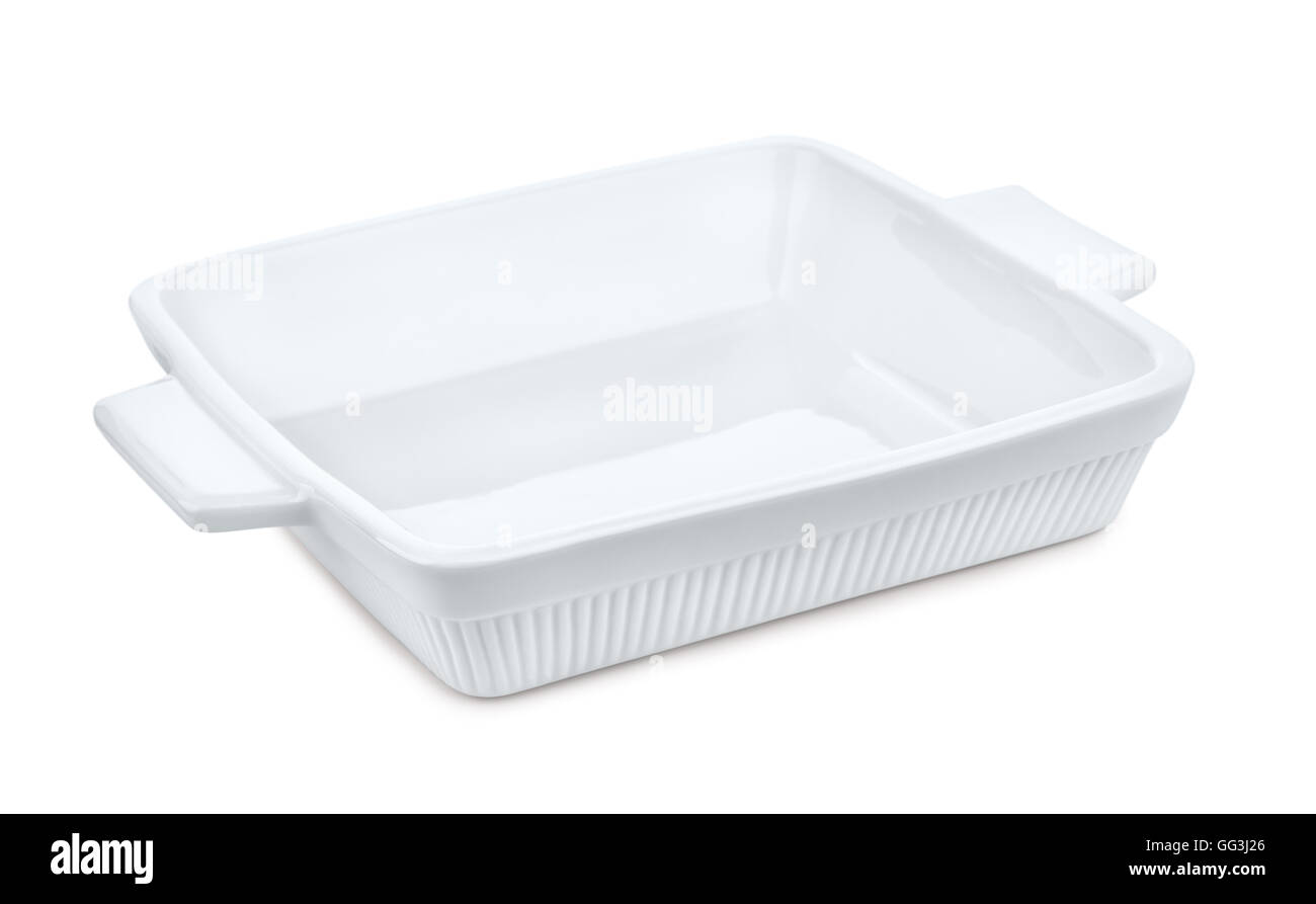 Plat de cuisson céramique vide blanc sur blanc Banque D'Images