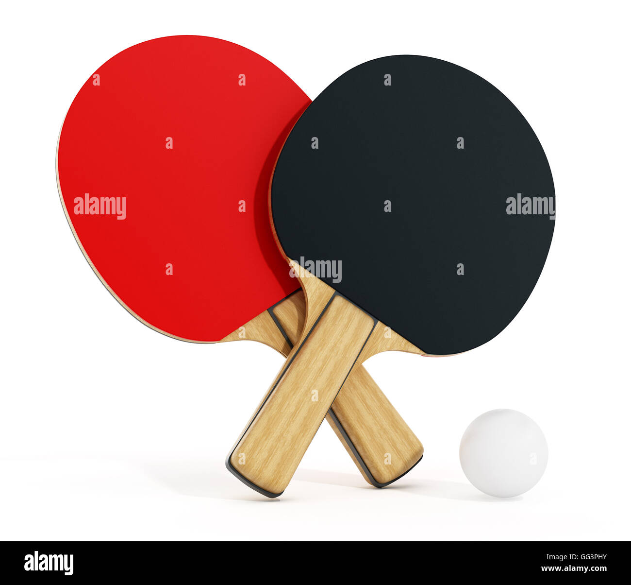 Ping pong ou tennis de table raquettes isolé sur fond blanc. 3D illustration. Banque D'Images
