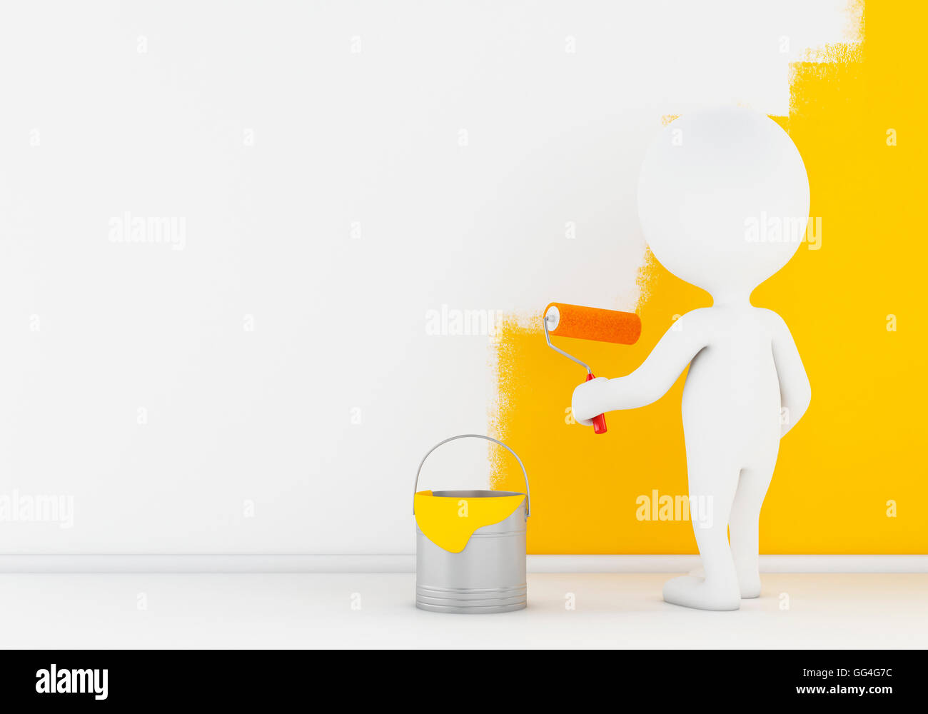Moteur de rendu 3d image. Les blancs peinture mur avec un rouleau. Banque D'Images