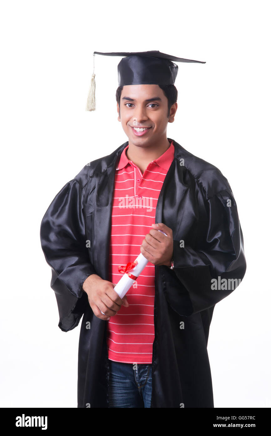 Portrait of male graduate student over white background Banque D'Images