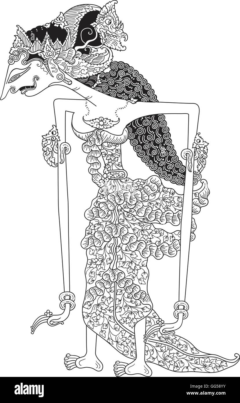 Dewi Anjani, un personnage de spectacle de marionnettes traditionnelles, wayang kulit de Java en Indonésie. Illustration de Vecteur