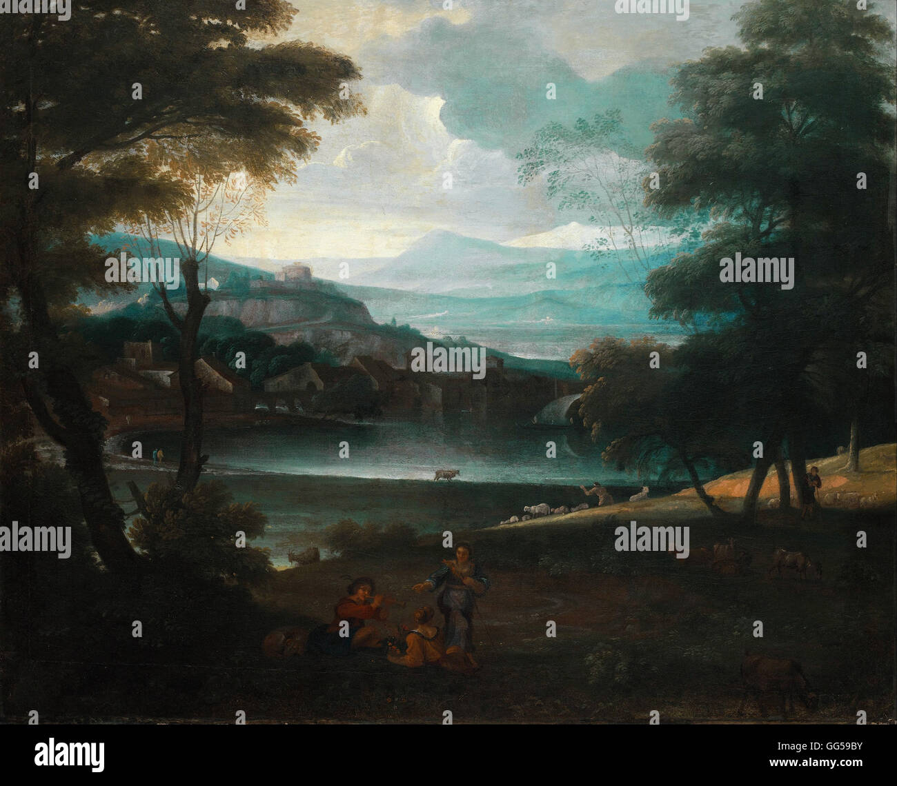 Giovanni Francesco Grimaldi - paysage avec bergers au repos Banque D'Images