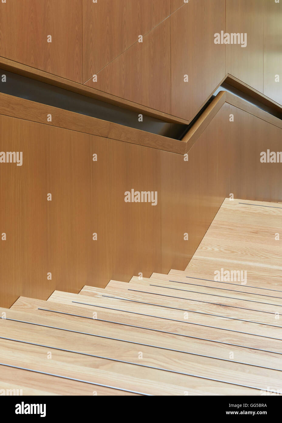 Escalier et main courante de détail. Le jardin des capacités au Lincoln College, Oxford, Royaume-Uni. Architecte : Stanton Williams, 2015. Banque D'Images