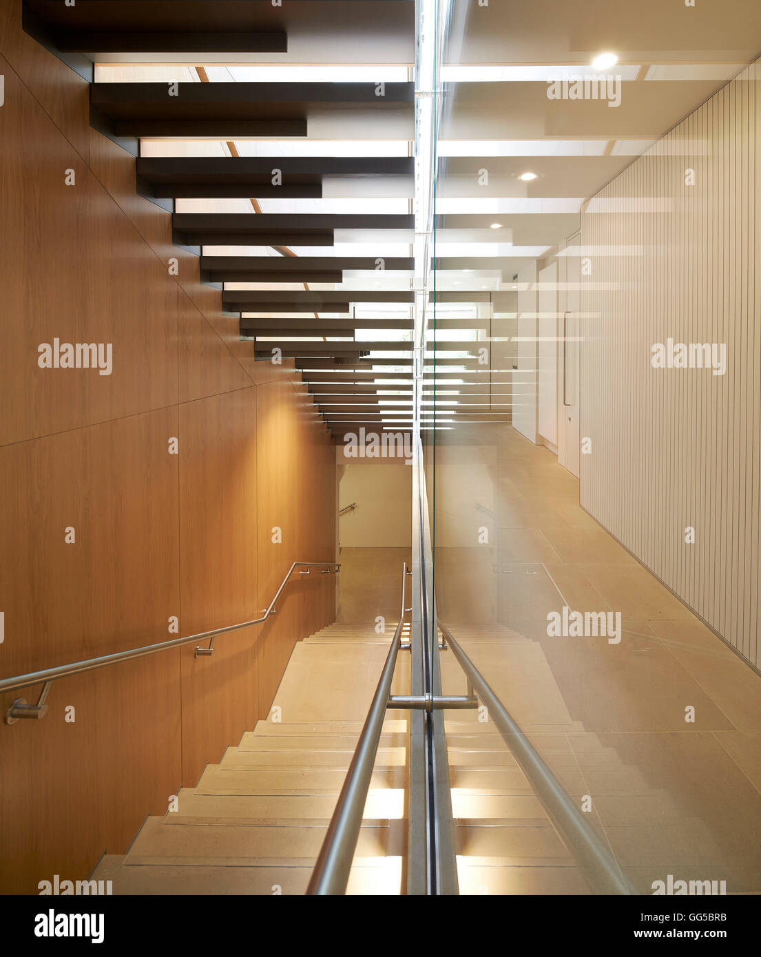 Couloir et d'escalier. Le jardin des capacités au Lincoln College, Oxford, Royaume-Uni. Architecte : Stanton Williams, 2015. Banque D'Images
