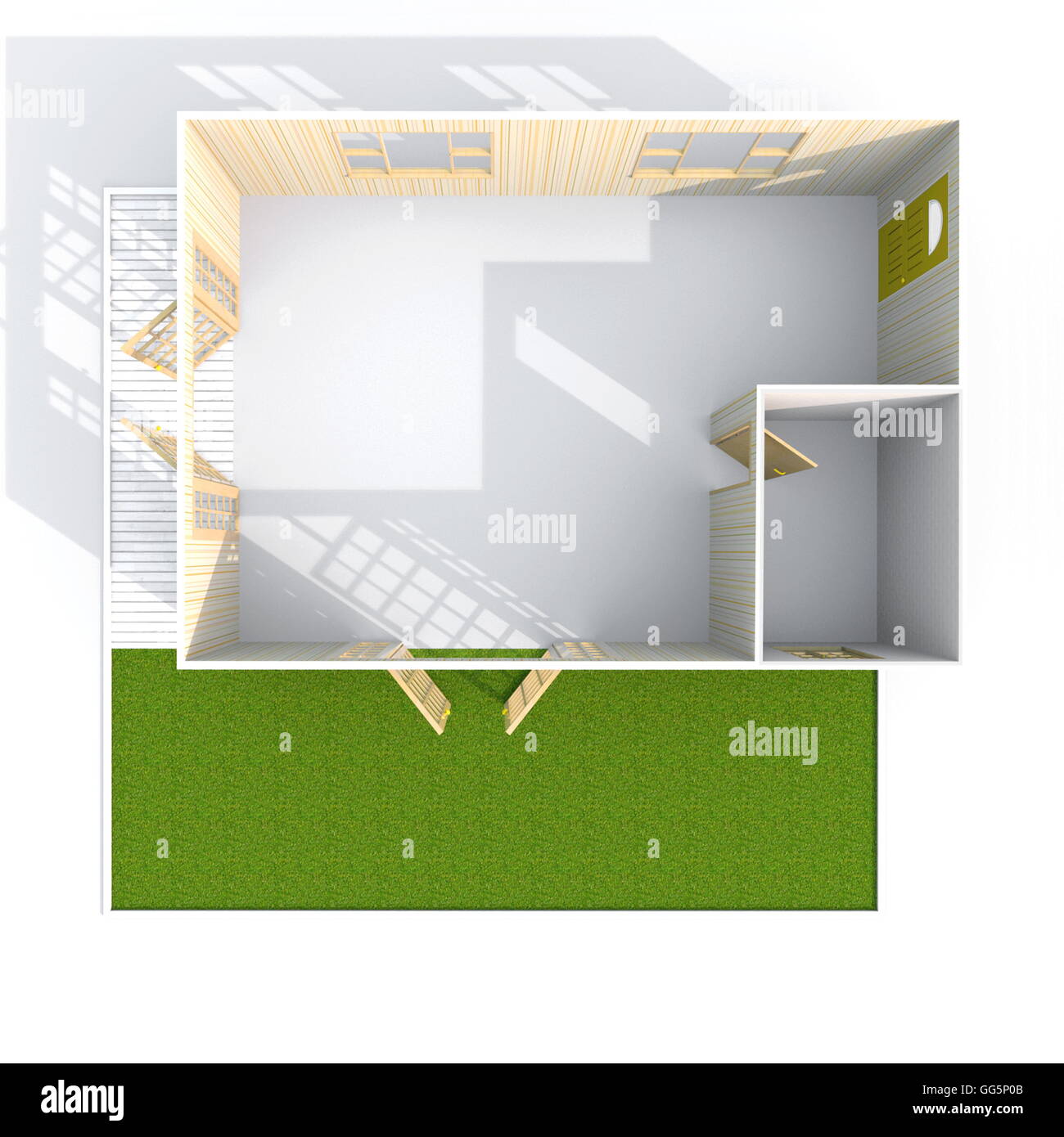 Le rendu 3D Intérieur vue en plan du vide accueil appartement avec jardin vert Banque D'Images