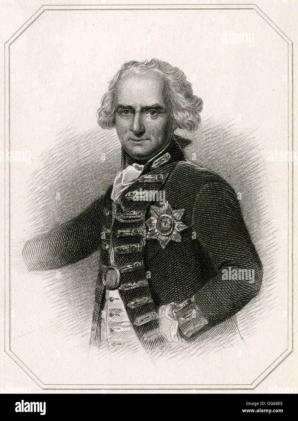 C Antique1830 gravure, Alexander Hood. L'amiral Alexander Hood, 1er vicomte Bridport, KO (1726-1814) était un officier de la Marine royale britannique pendant les guerres de la Révolution française et des guerres napoléoniennes, et le frère de l'amiral Samuel Hood, 1er vicomte Hood. SOURCE : gravure sur acier originale. Banque D'Images