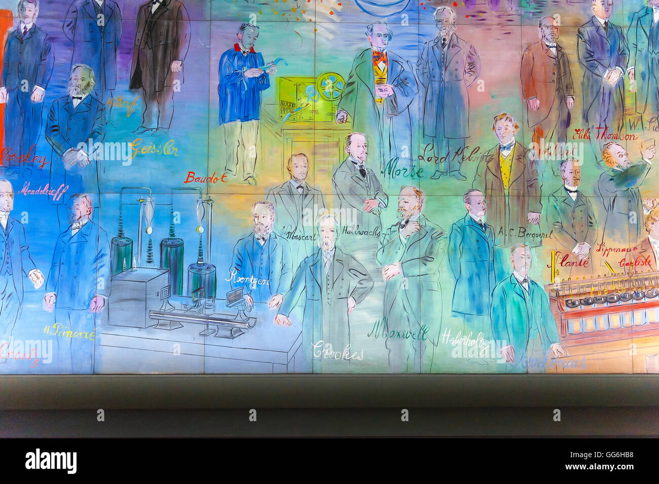 Galerie d'art de Paris, vue sur une murale géante illuminée de la « Fee Electricite » de Raoul Duffy, Musée d'Art moderne de la ville de Paris (MAM), Paris. Banque D'Images