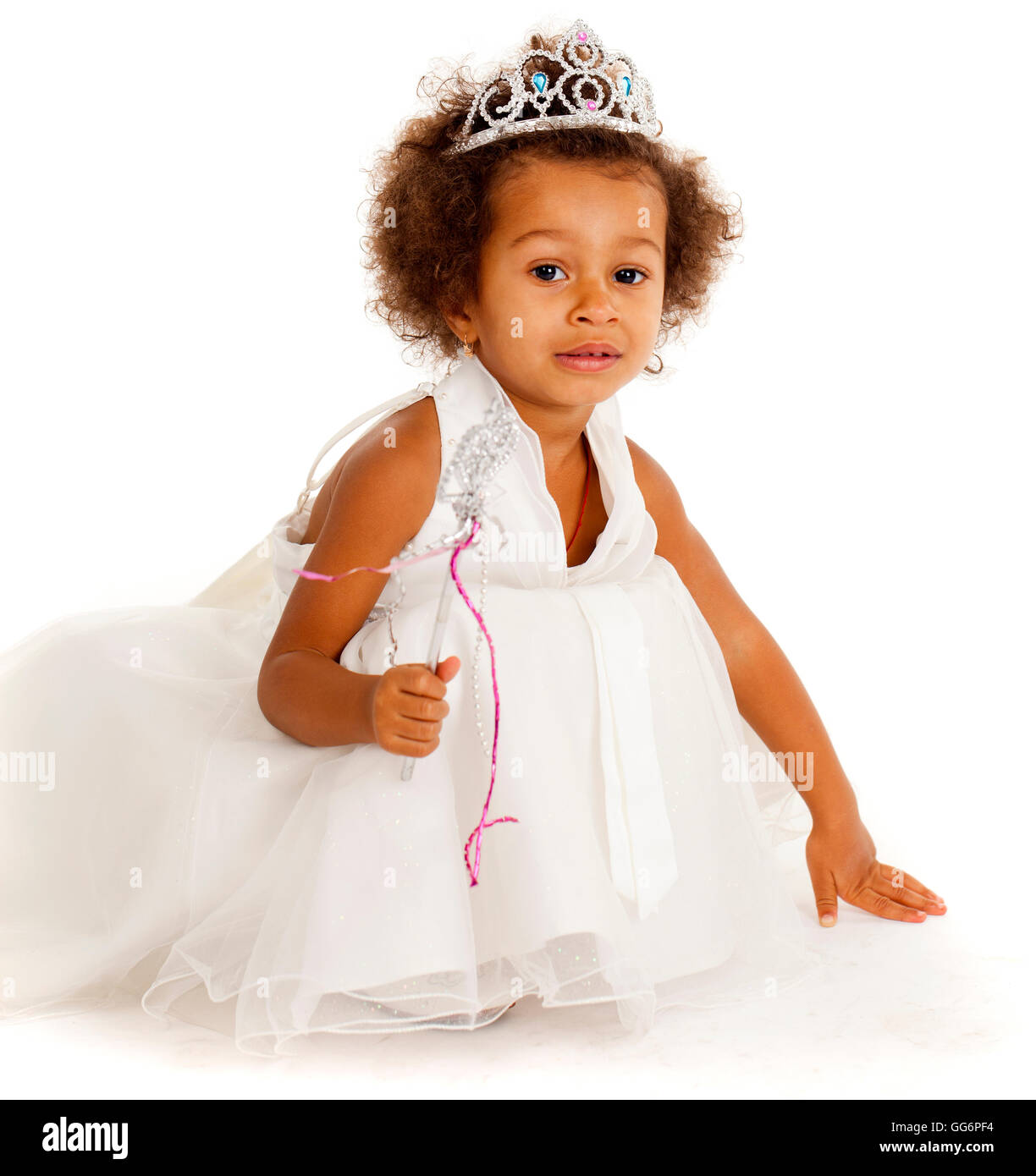 Portrait of beautiful happy little girl, isolated on white Banque D'Images