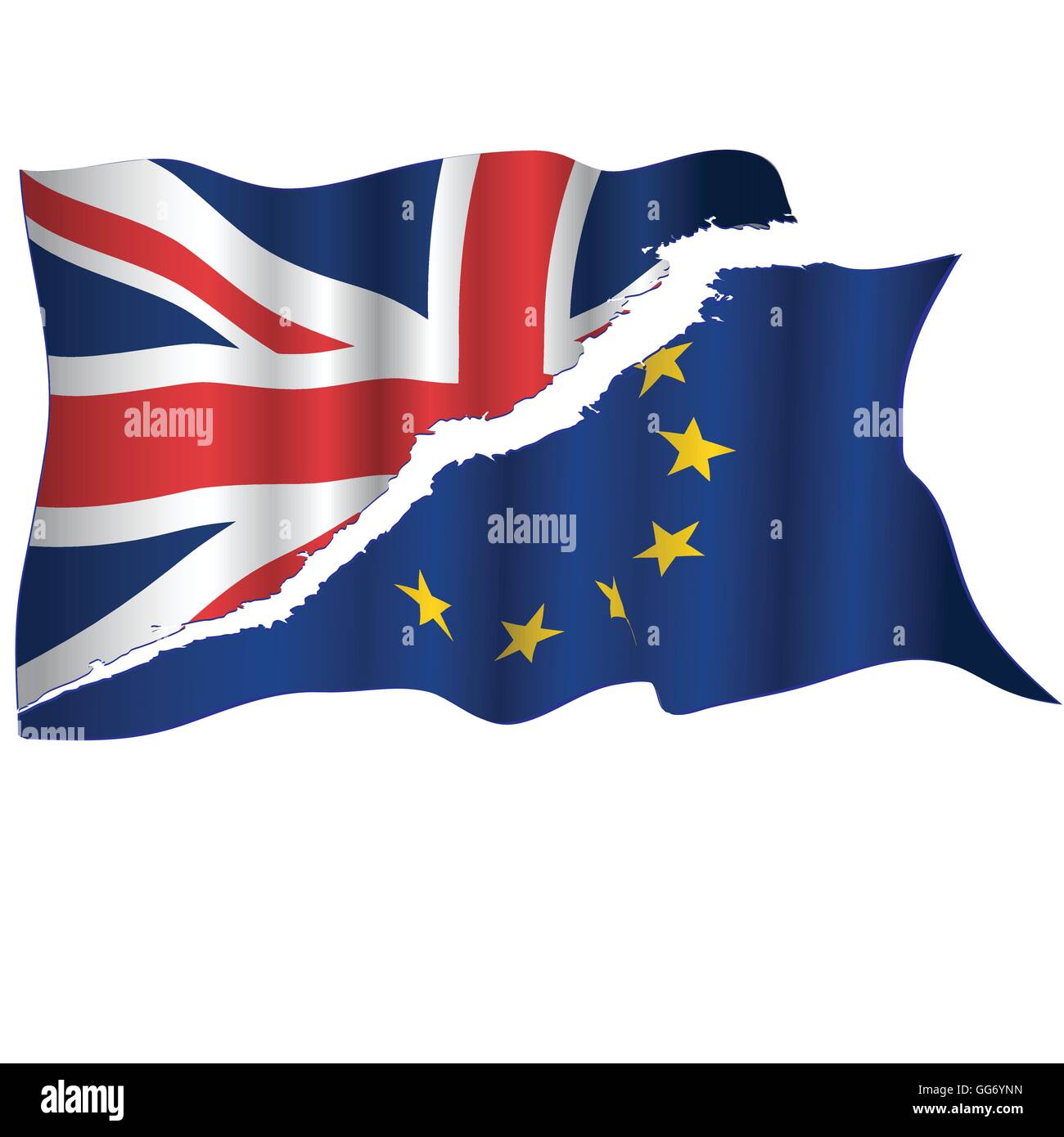 Déchiré deux ue et agitant des drapeaux britanniques. Brexit concept. Vecteur. Illustration de Vecteur