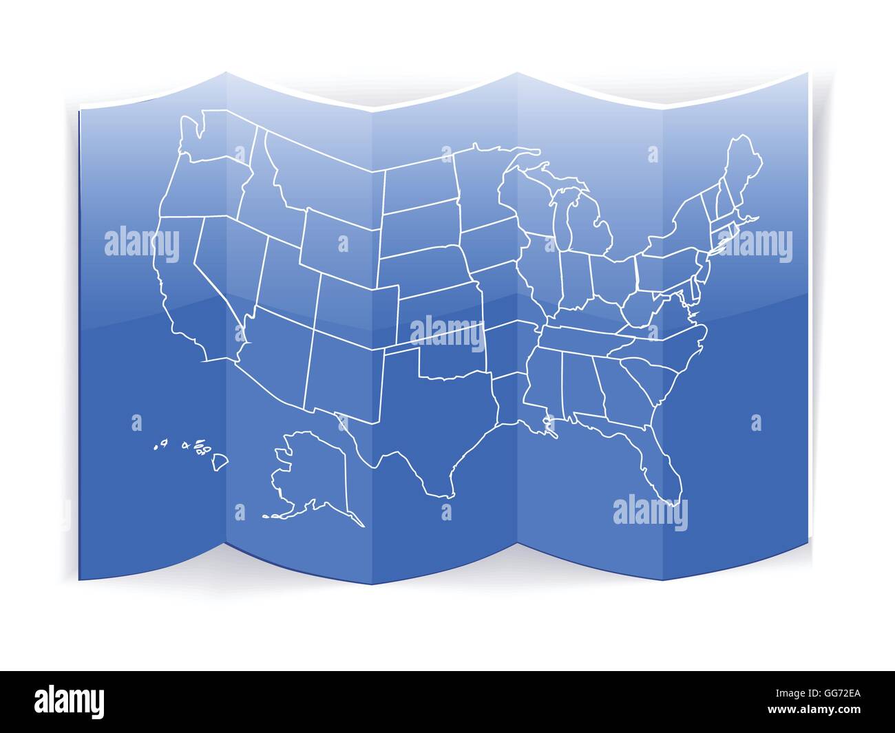 USA carte pliée en contours. Scénario réaliste. Illustration de Vecteur