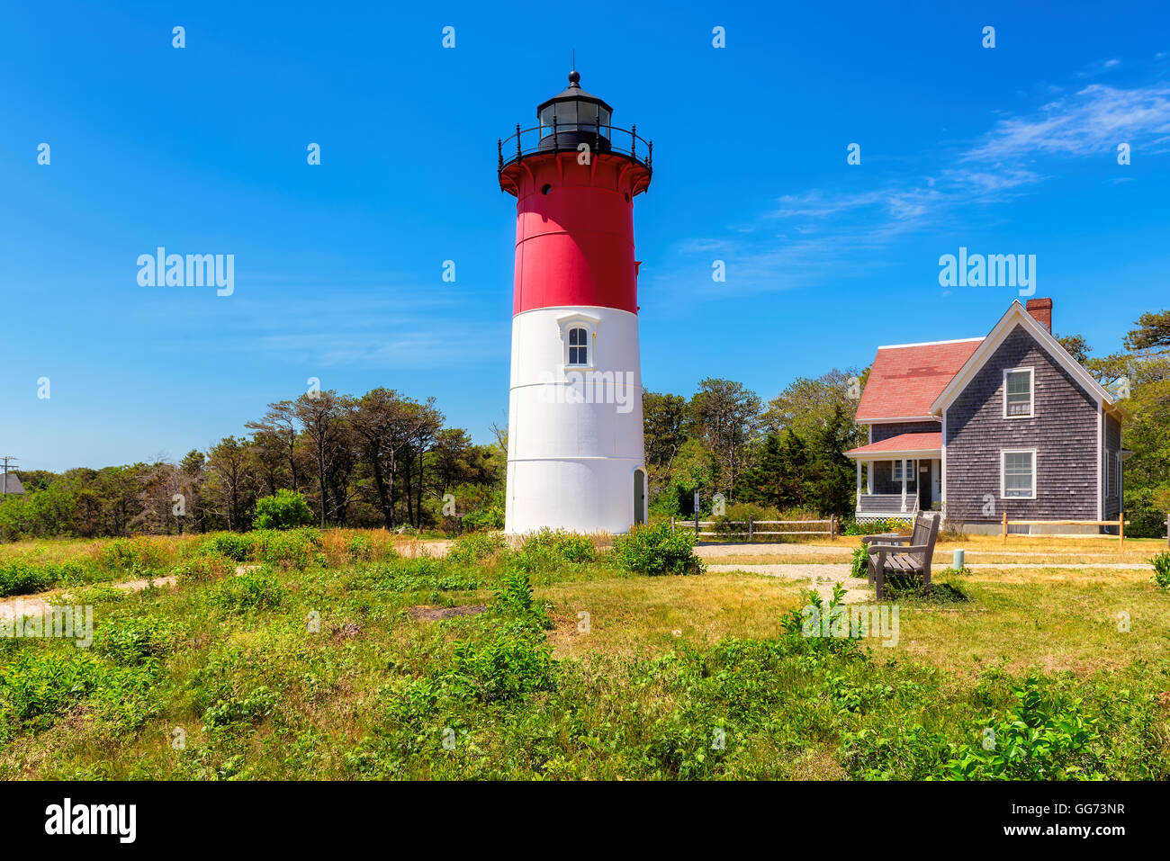 Nauset Lighthouse est un des fameux phares sur Cape Cod, Massachusetts Banque D'Images