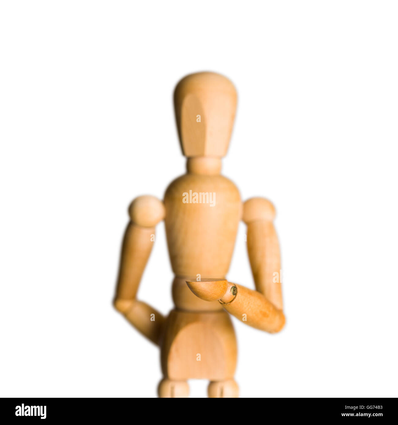 Mannequin en bois, corps présentant des gestes. Isolated on white Banque D'Images