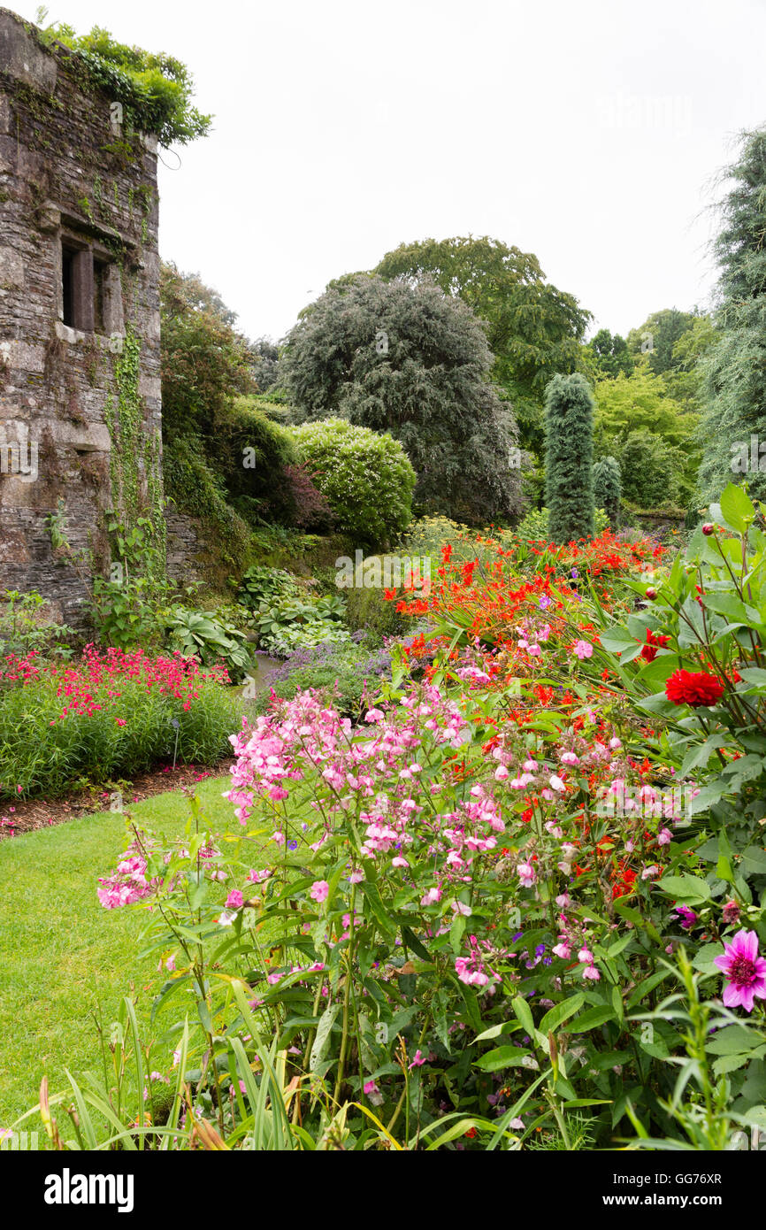 Vue sur le jardin clos à la maison du jardin, Devon, UK. Banque D'Images